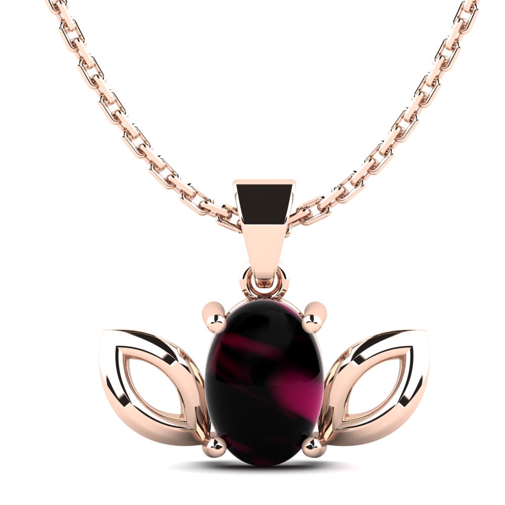 14k Oro Rosa Granate Rhodolite Cabujón Colgante de Mujer Bast