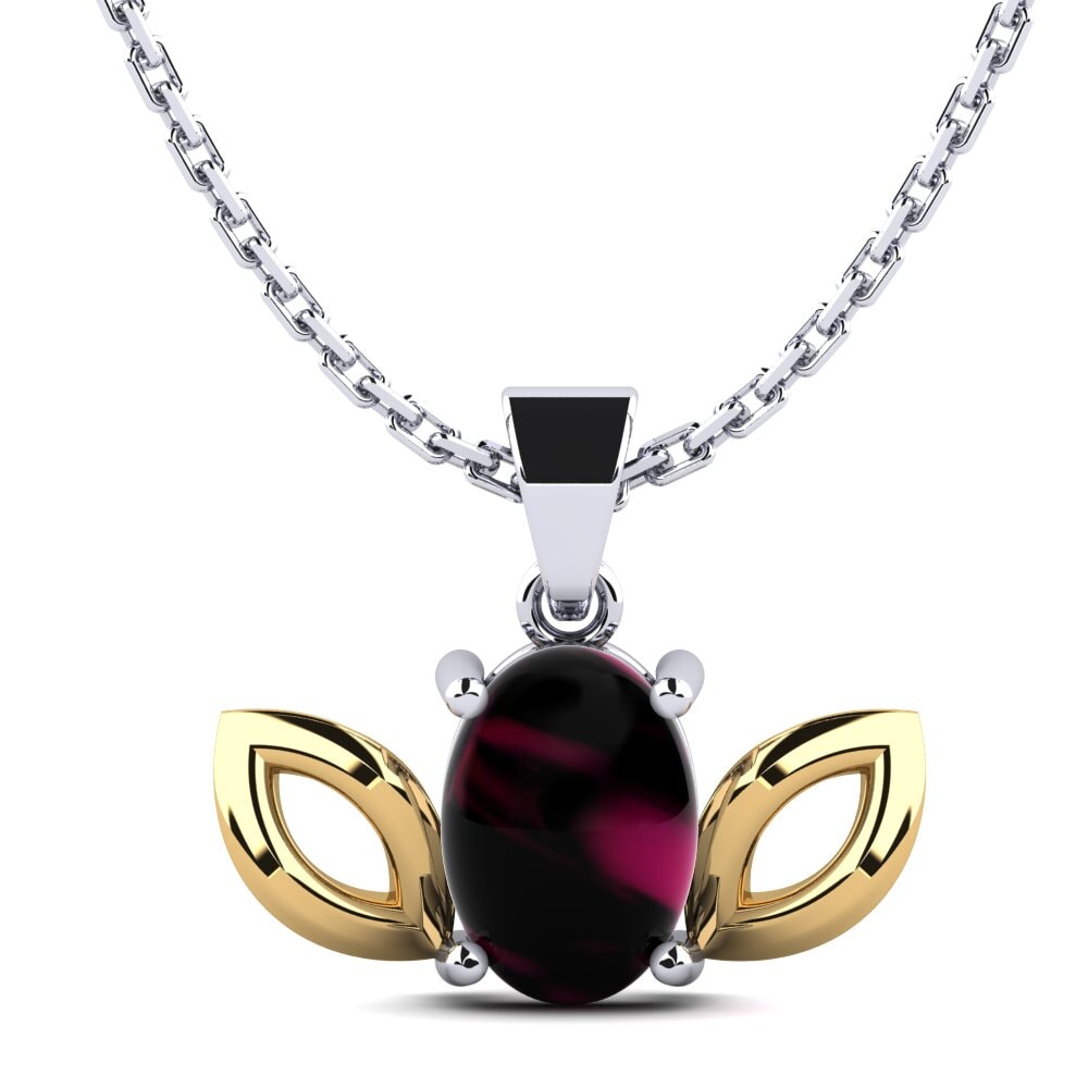 18k Oro Blanco & Amarillo Granate Rhodolite Cabujón Colgante de Mujer Bast