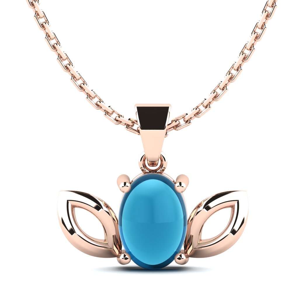 14k Oro Rosa Topacio Azul Cabujón Colgante de Mujer Bast