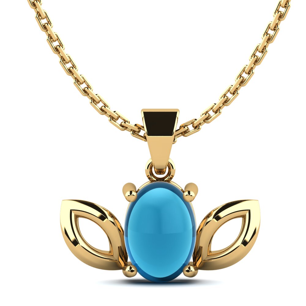 18k Oro Amarillo Topacio Azul Cabujón Colgante de Mujer Bast