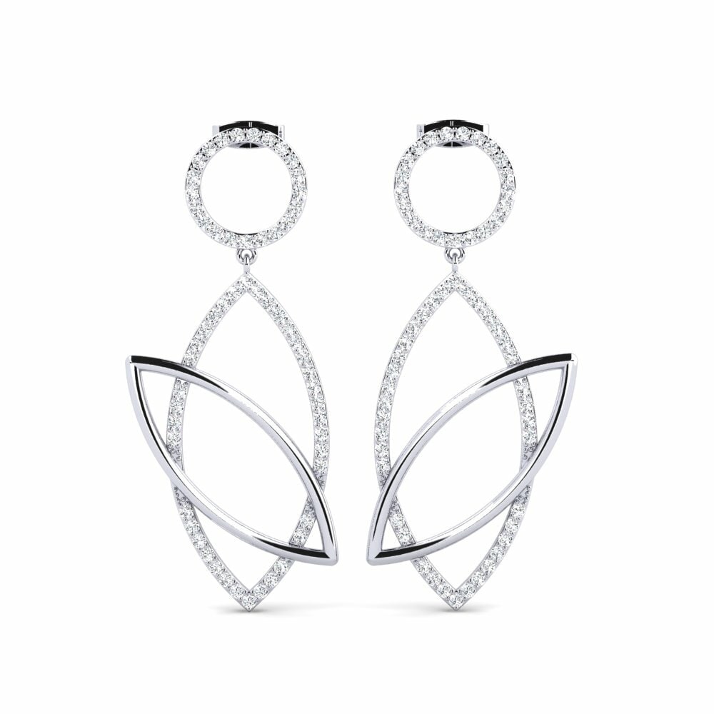 Boucles D'oreilles AGLOVER En Argent 925 - Forme Lune Avec Zircons, 30mm - Neuf Avec étiquettes