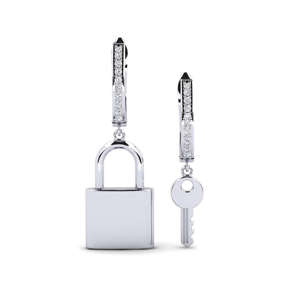 View Batton Commandez Boucle d'oreille femme Batton en Or Blanc 585 Diamant 0.16 ...