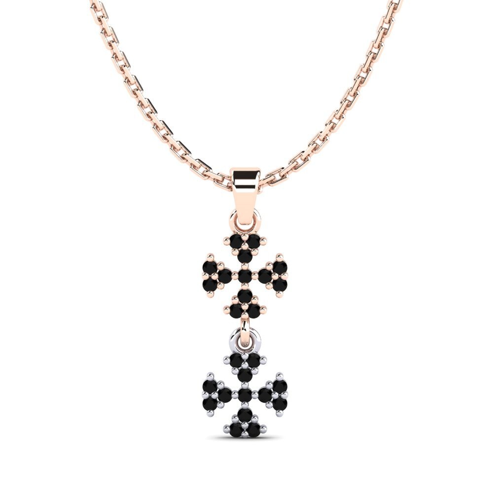 14k Oro Rosa & Blanco Zafiro negro Colgante de Mujer Bavu