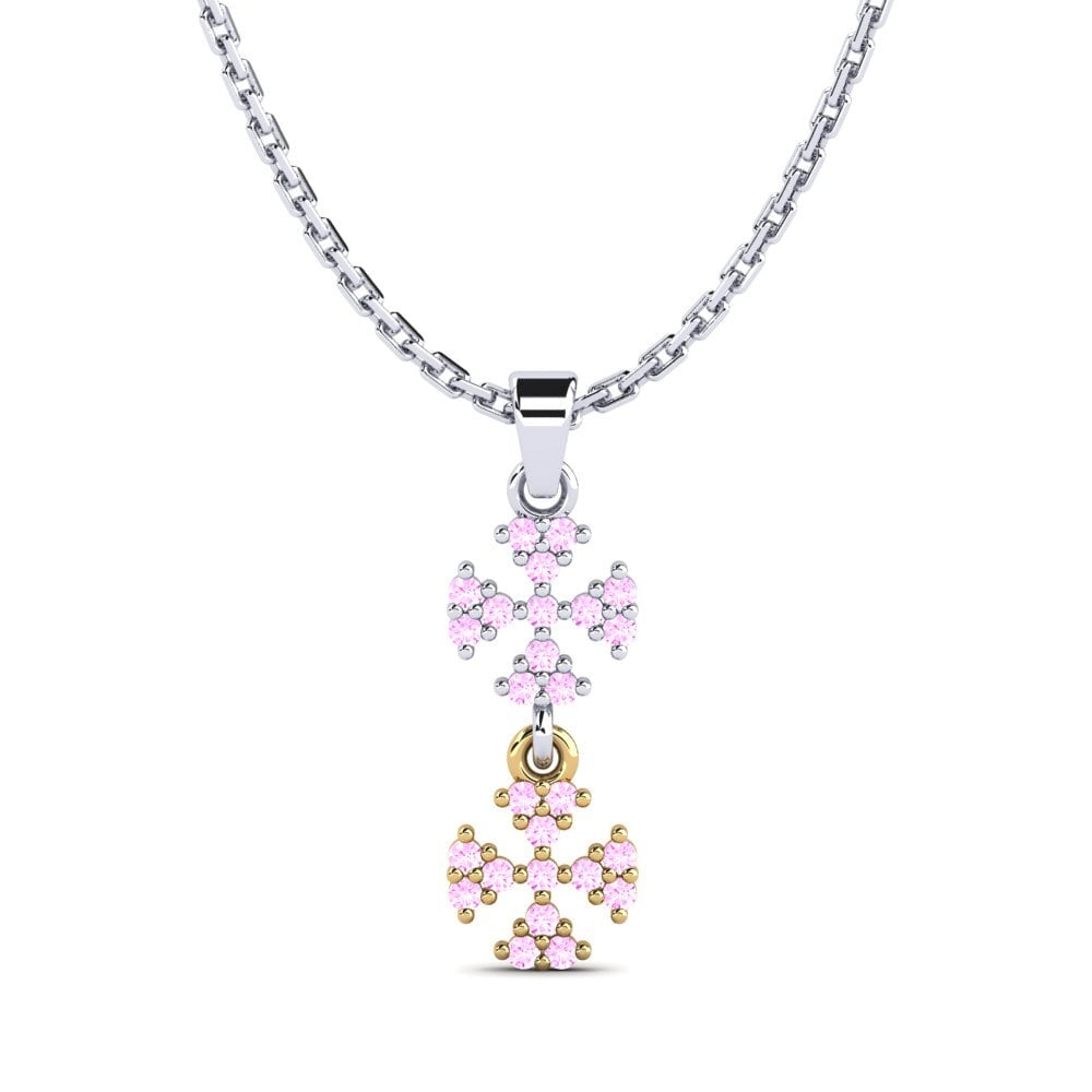 18k Oro Blanco & Amarillo Zafiro Rosado Colgante de Mujer Bavu