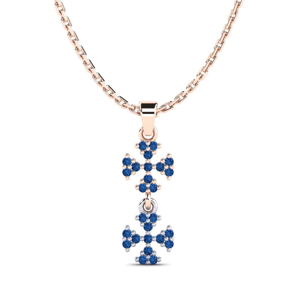 9k Oro Rosa & Blanco Circonita Azul Oscuro Colgante de Mujer Bavu