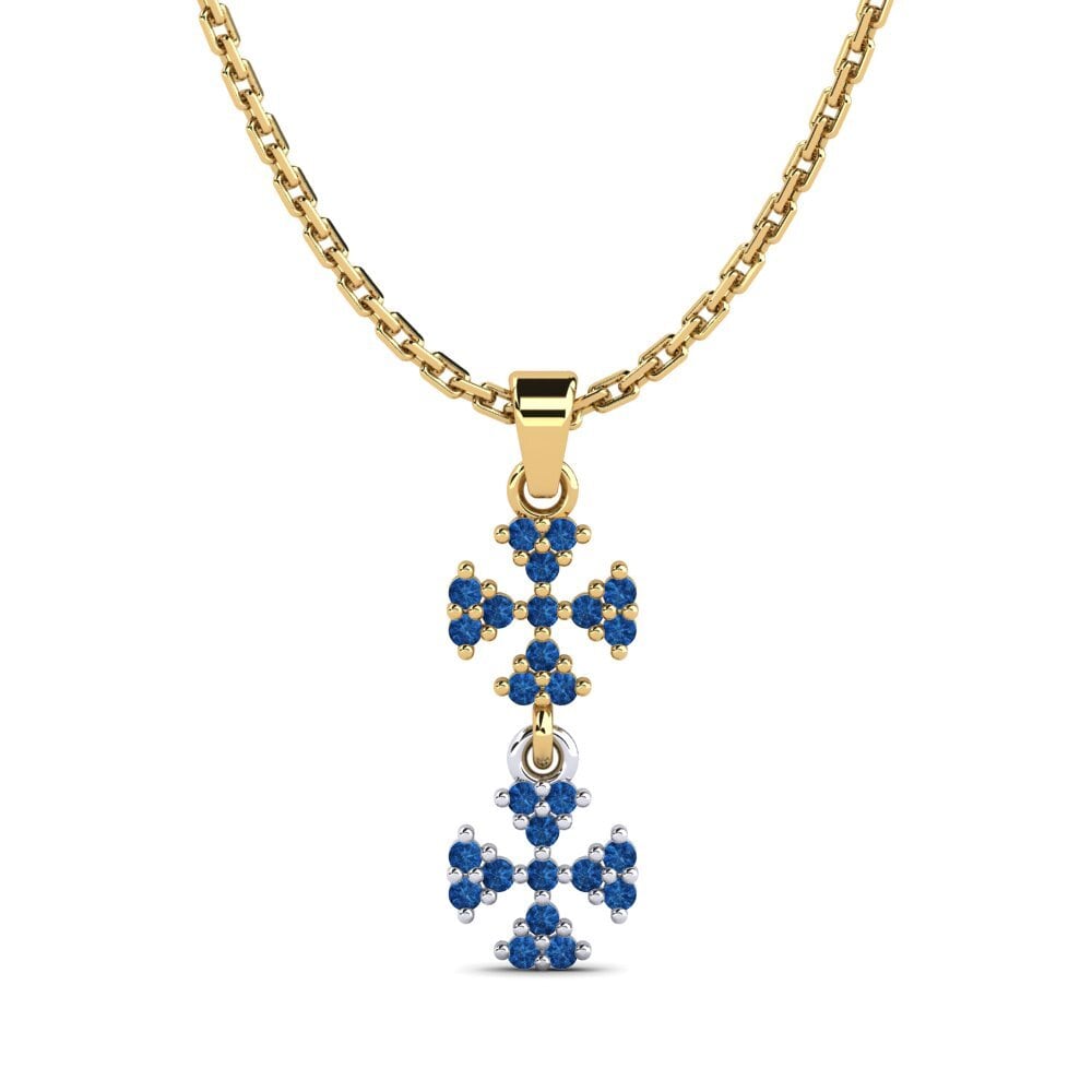 14k Oro Amarillo & Blanco Circonita Azul Oscuro Colgante de Mujer Bavu