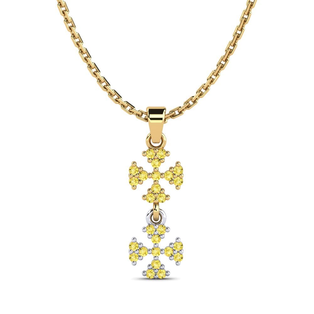 14k Oro Amarillo & Blanco Zafiro amarillo Colgante de Mujer Bavu