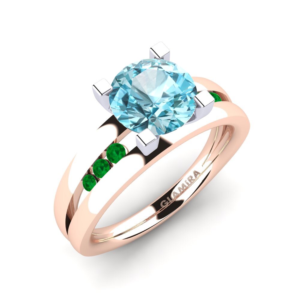 14k Oro Rosa & Blanco Circón Azul Anillo de compromiso Bayamine 1.6 crt