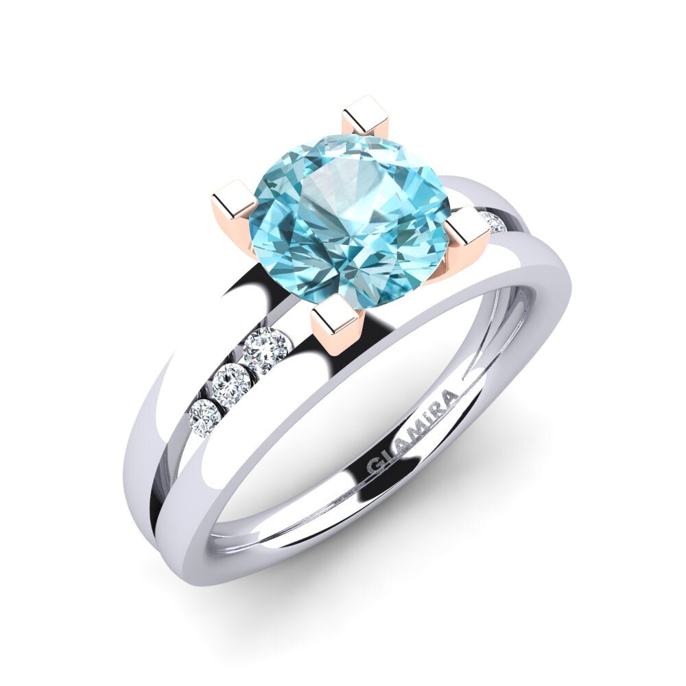 Blue Zircon Engagement Ring Bayamine 1.6 crt
