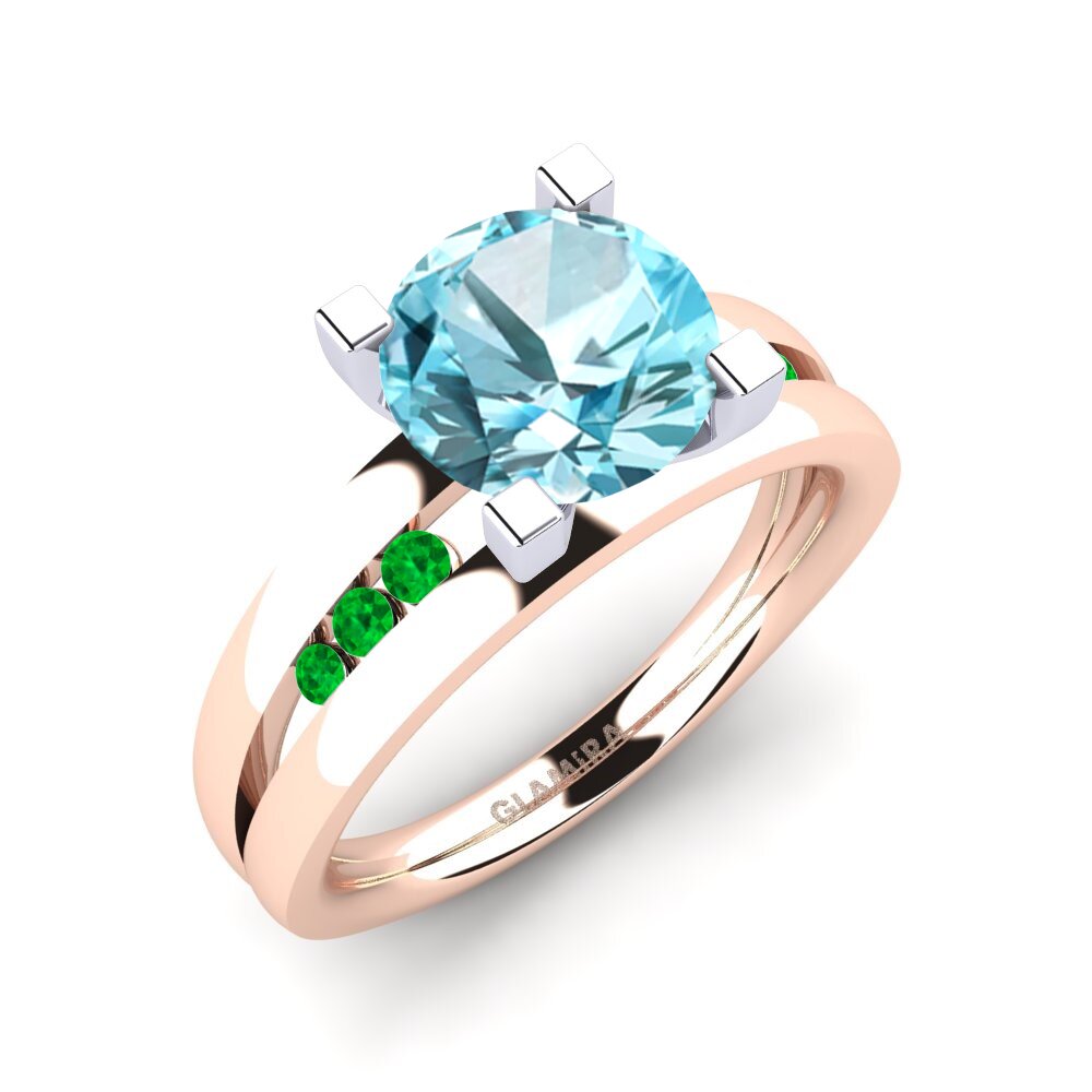 14k Oro Rosa & Blanco Circón Azul Anillo de compromiso Bayamine 2.0 crt