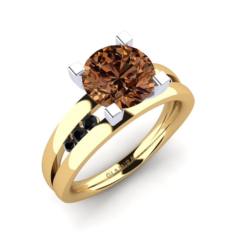 14k Oro Amarillo/Blanco Anillo de compromiso Bayamine 2.0 crt