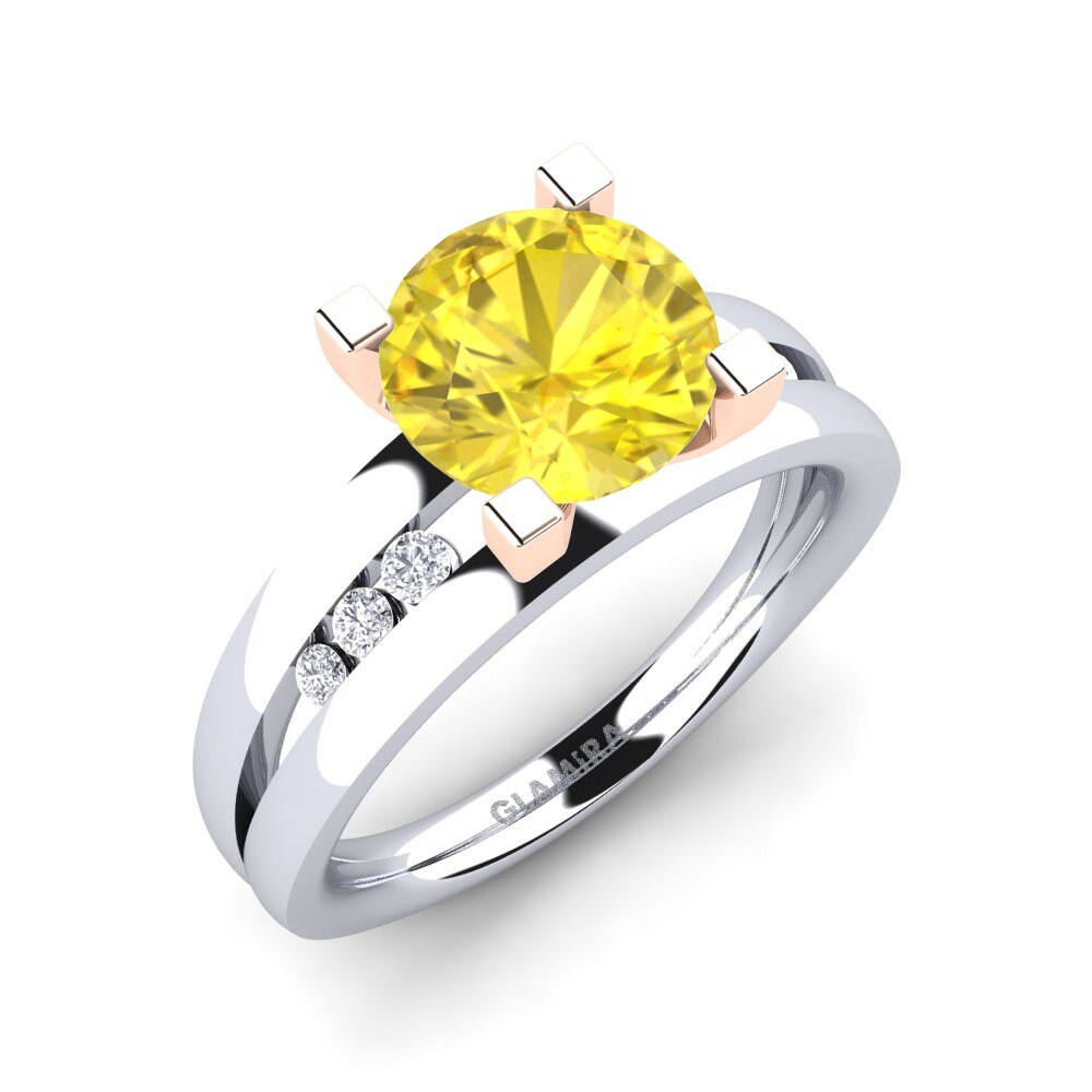 Side-Stone Yellow Sapphire Engagement Ring Bayamine 2.0 crt