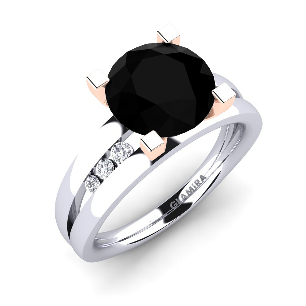 9ct White & Rose Gold Black Onyx Engagement Ring Bayamine 3.0 crt