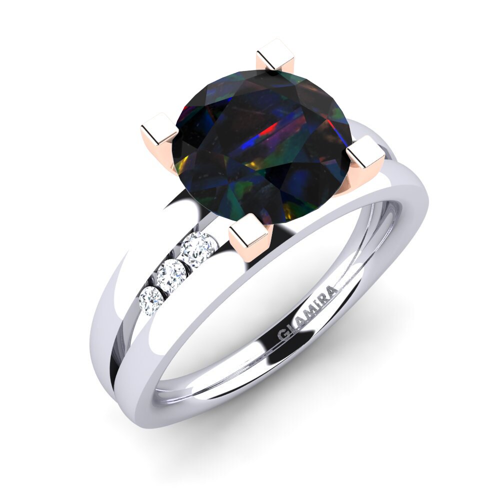 Białe & Różowe Złoto 585 Czarny opal Pierścionek zaręczynowy Bayamine 3.0 crt