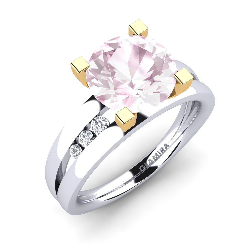 14ct White & Yellow Gold Kunzite Engagement Ring Bayamine 3.0 crt