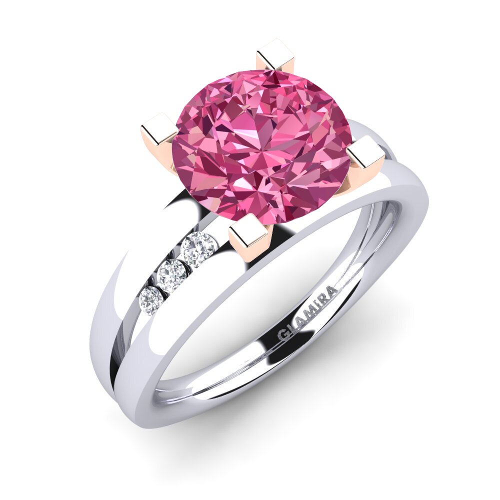 14ct White & Rose Gold Pink Tourmaline Engagement Ring Bayamine 3.0 crt