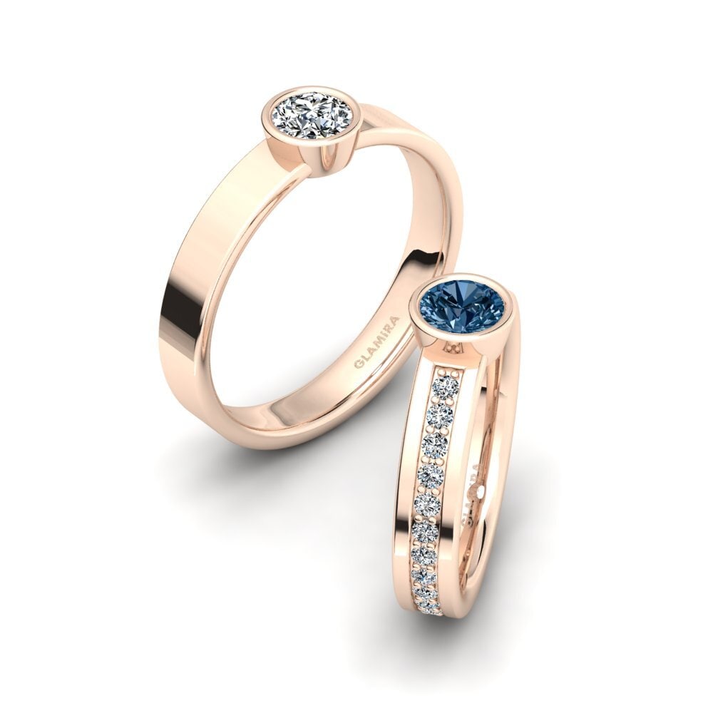 750 Rood Goud Blauwe Diamant Ringen Bayins SET