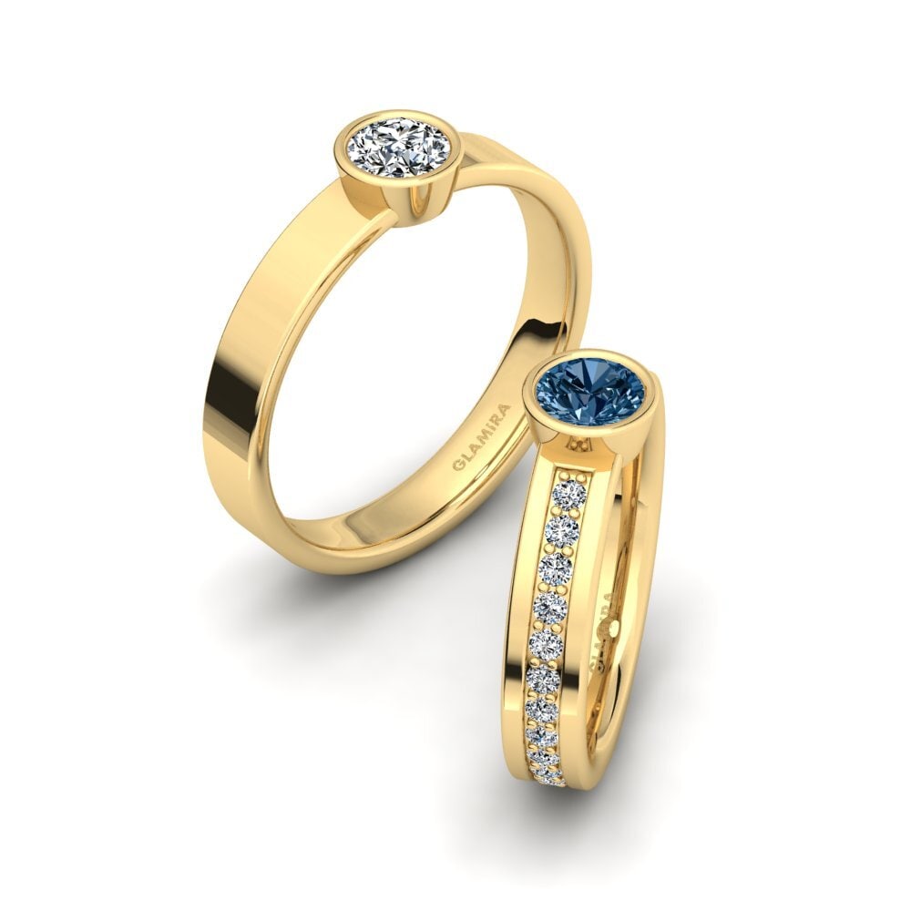 14k Oro Amarillo Diamante Azul Anillo Bayins SET
