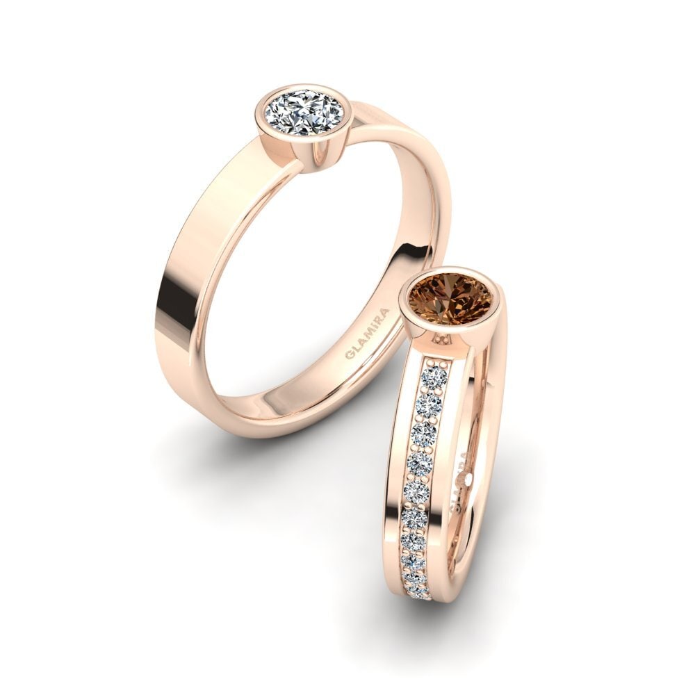 750 Rood Goud Bruine Diamant Ringen Bayins SET