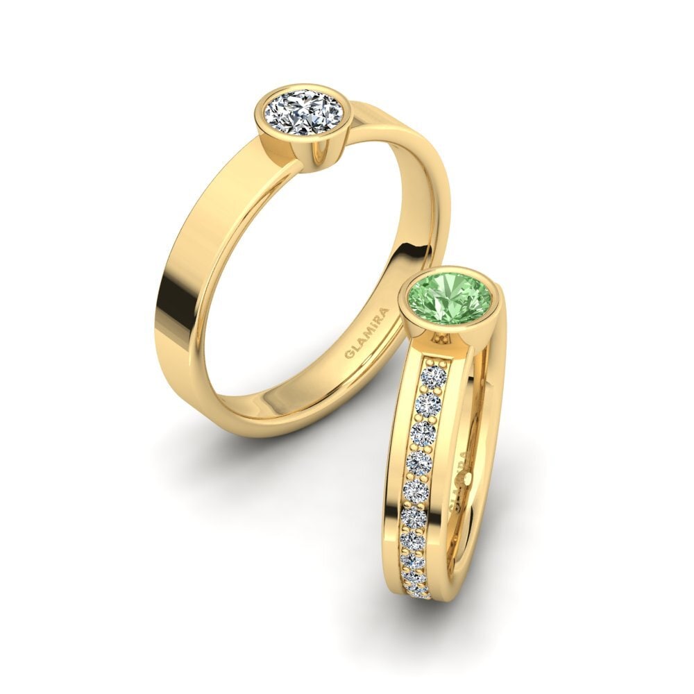 14ct Yellow Gold Green Diamond Ring Bayins SET