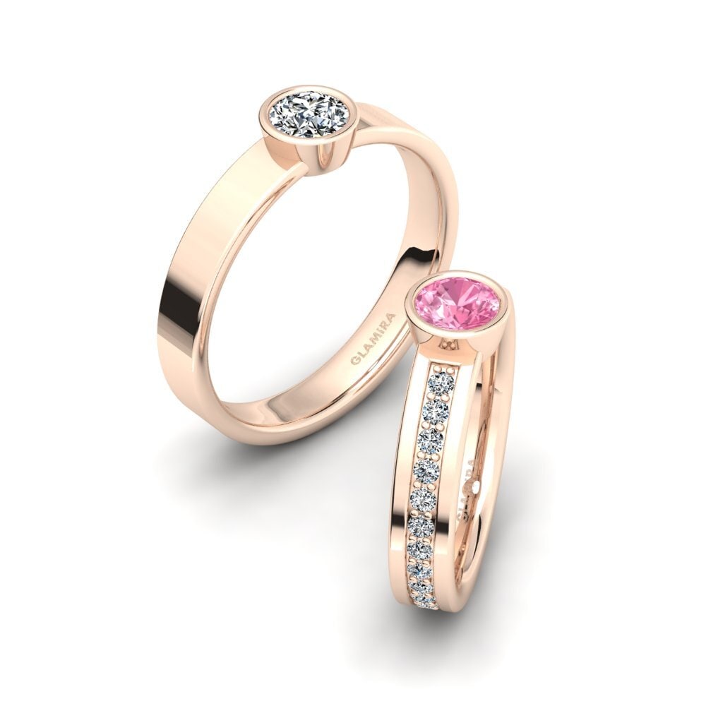 750 Rood Goud Roze Saffier Ringen Bayins SET