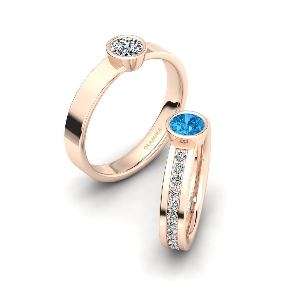 Różowe Złoto 585 Niebieski Topaz Pierścionek Bayins SET