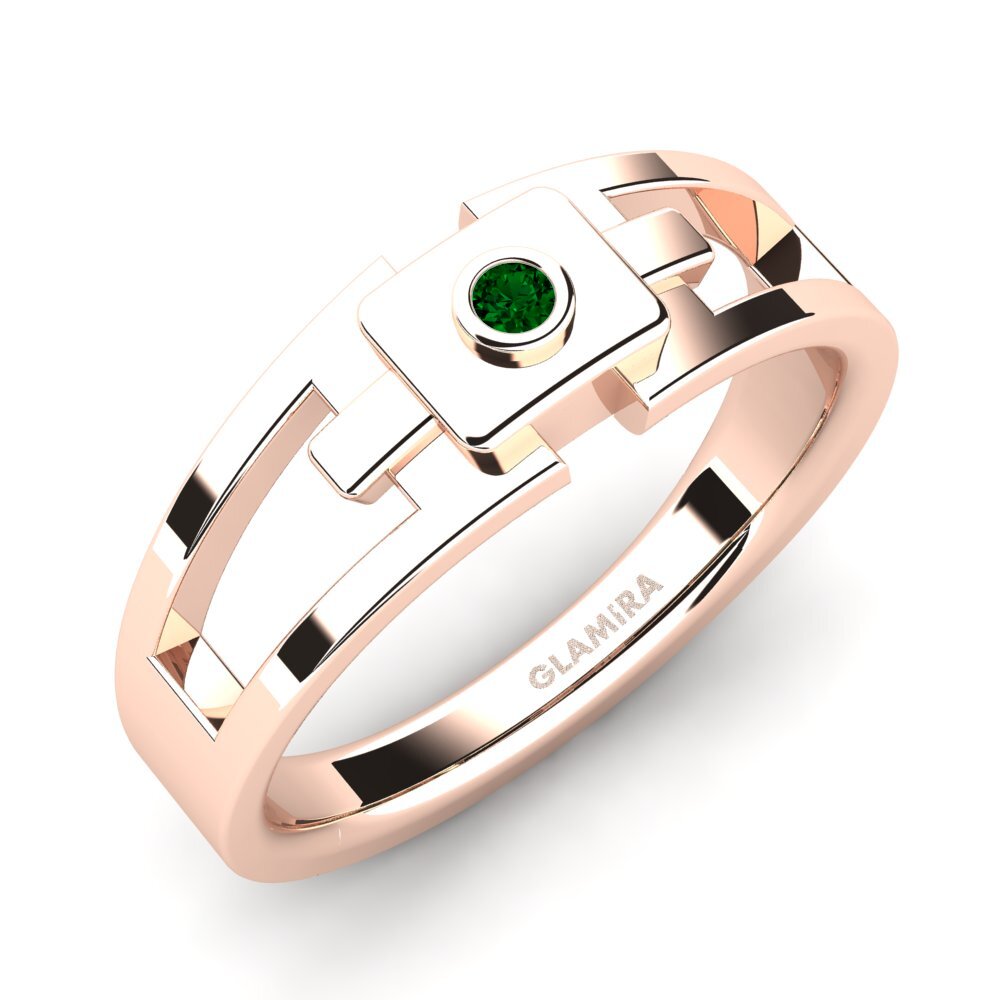 Oro Rosso 585 Zircone Verde Anello da uomo Beamard