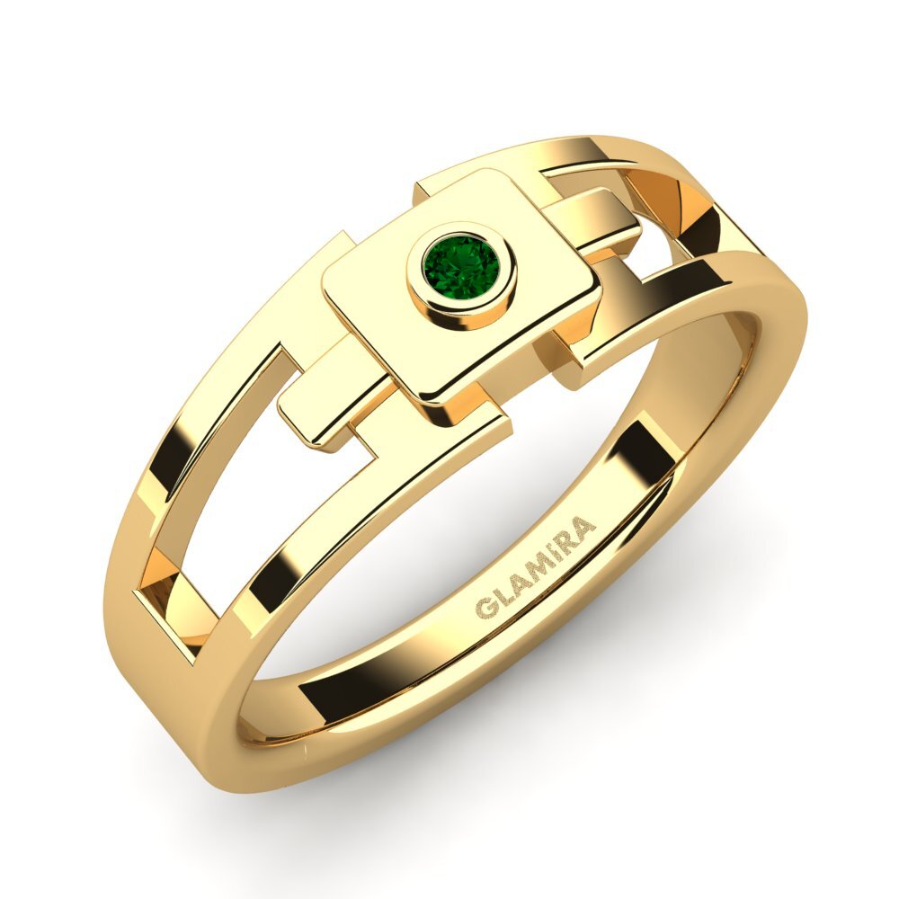 Oro Giallo 750 Zircone Verde Anello da uomo Beamard