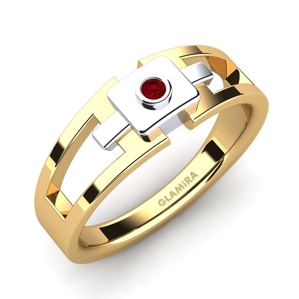 18k Oro Amarillo/Blanco Circonita Roja Anillo de Hombre Beamard