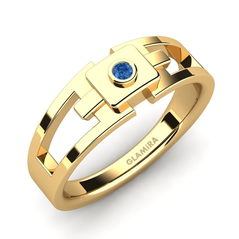 Oro Giallo 585 Zircone Blu Scuro Anello da uomo Beamard