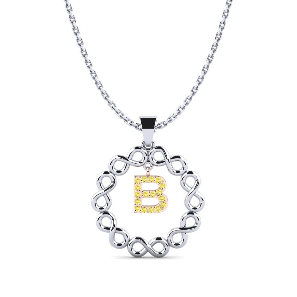 14k Oro Blanco & Rosa Zafiro amarillo Colgante de Mujer Beatriz - B