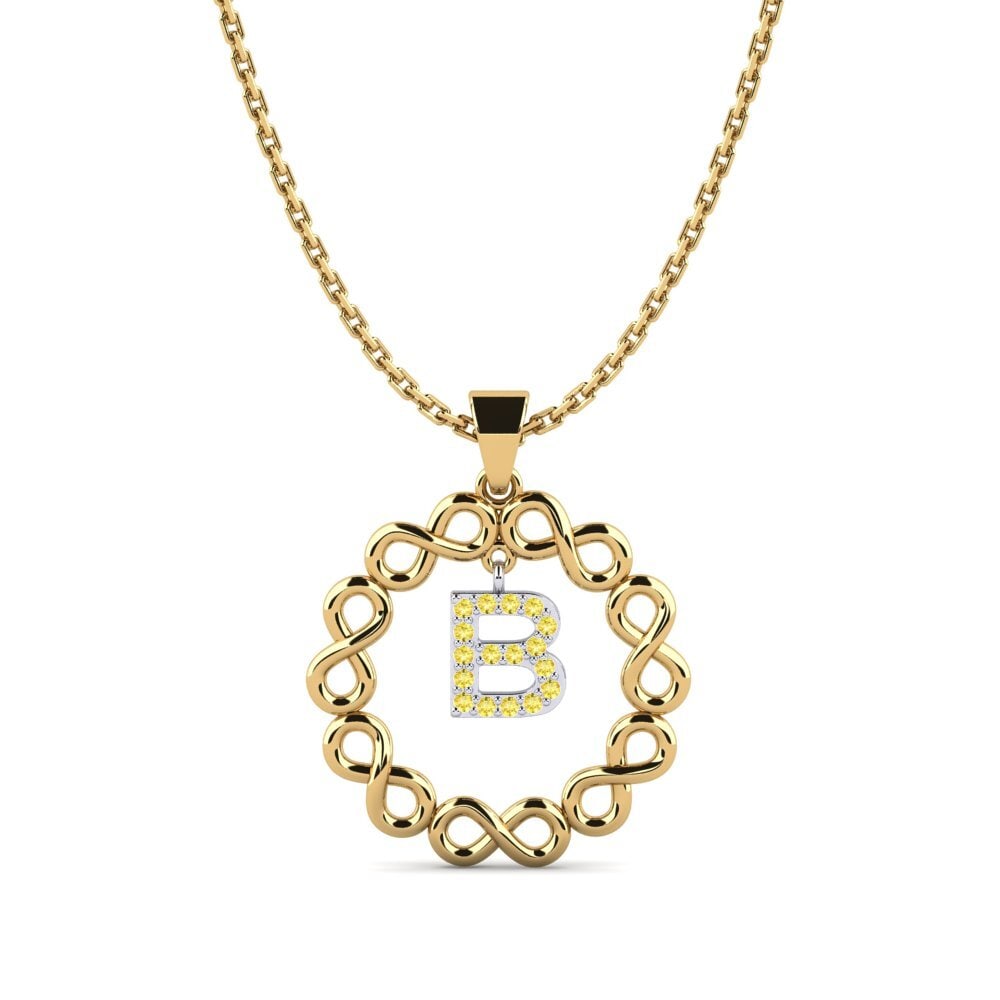 14k Oro Amarillo & Blanco Zafiro amarillo Colgante de Mujer Beatriz - B