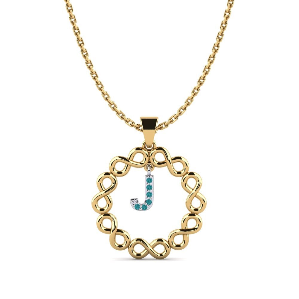 14k Oro Amarillo & Blanco Diamante Azul Colgante de Mujer Beatriz - J