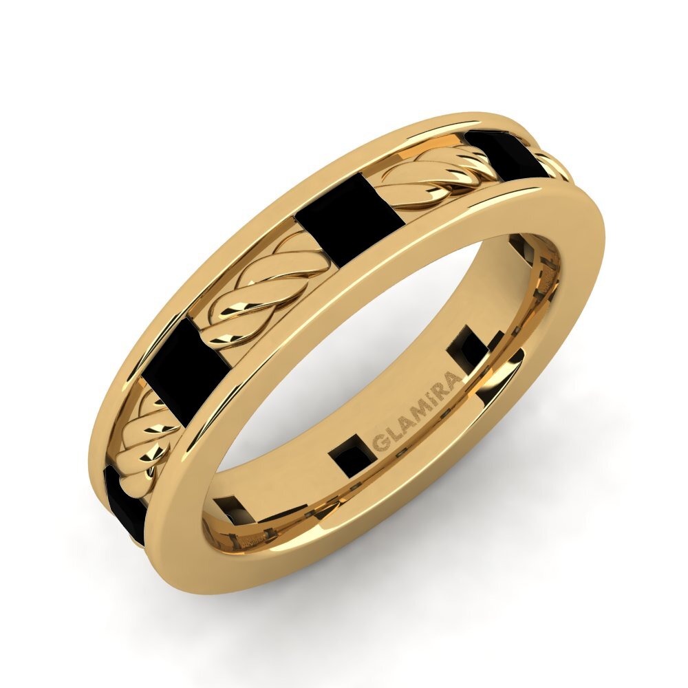 Oro Giallo 750 Diamante Nero Anello da uomo Beau
