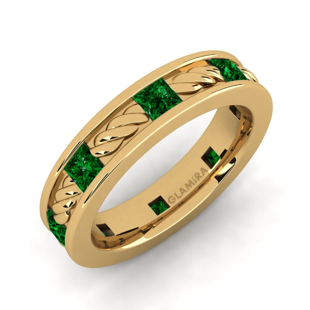 Oro Giallo 750 Zircone Verde Anello da uomo Beau