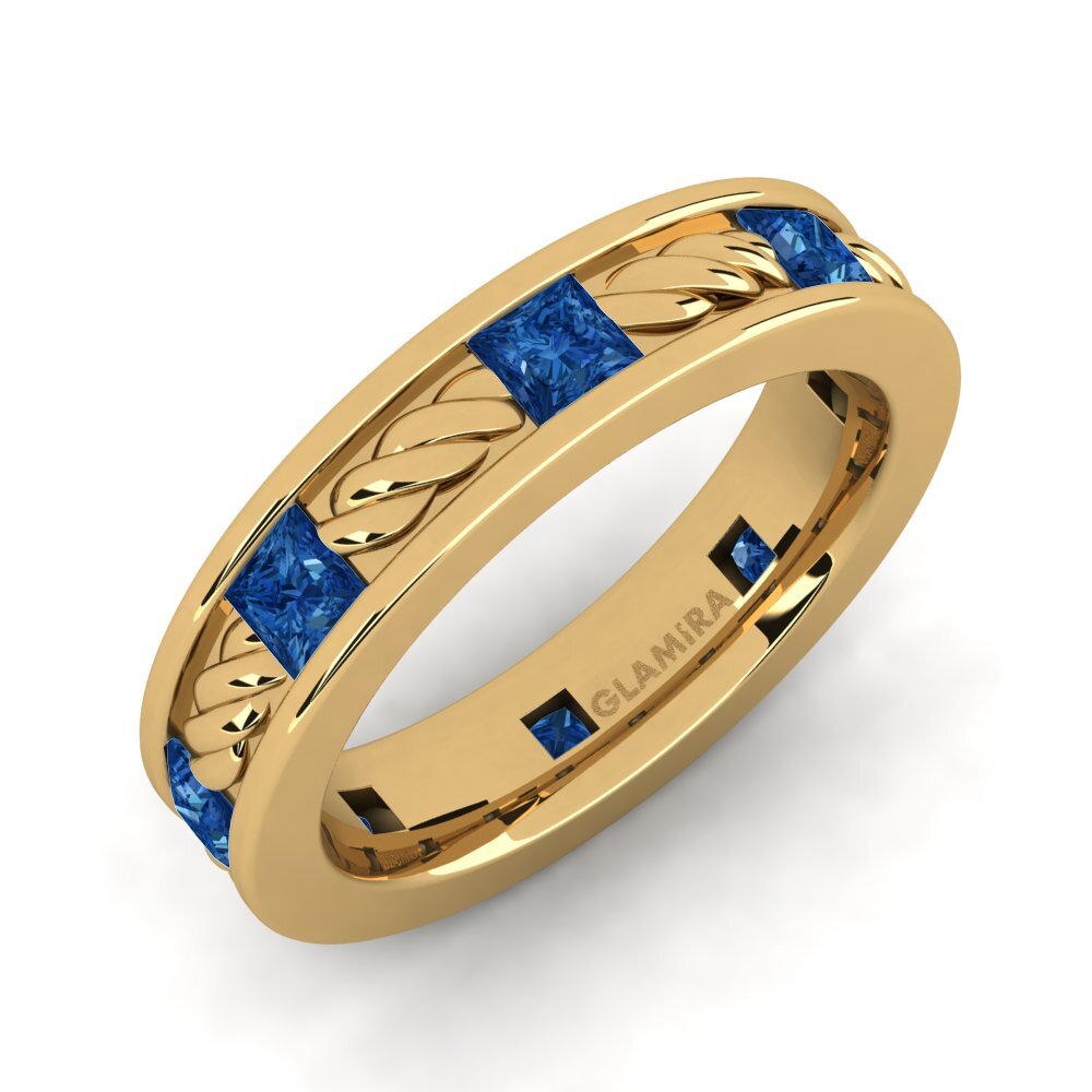 Oro Giallo 585 Zircone Blu Scuro Anello da uomo Beau