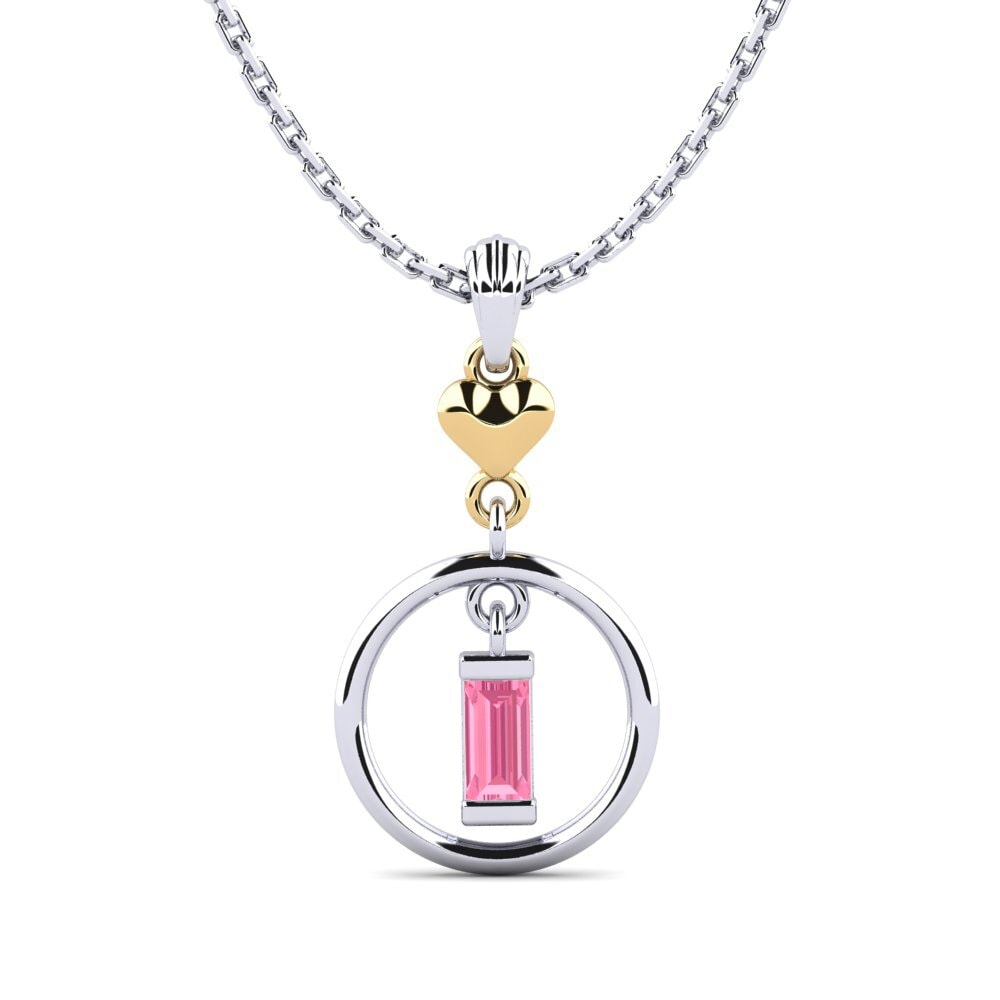 18k Oro Blanco & Amarillo Zafiro Rosado Colgante de Mujer Begyrs