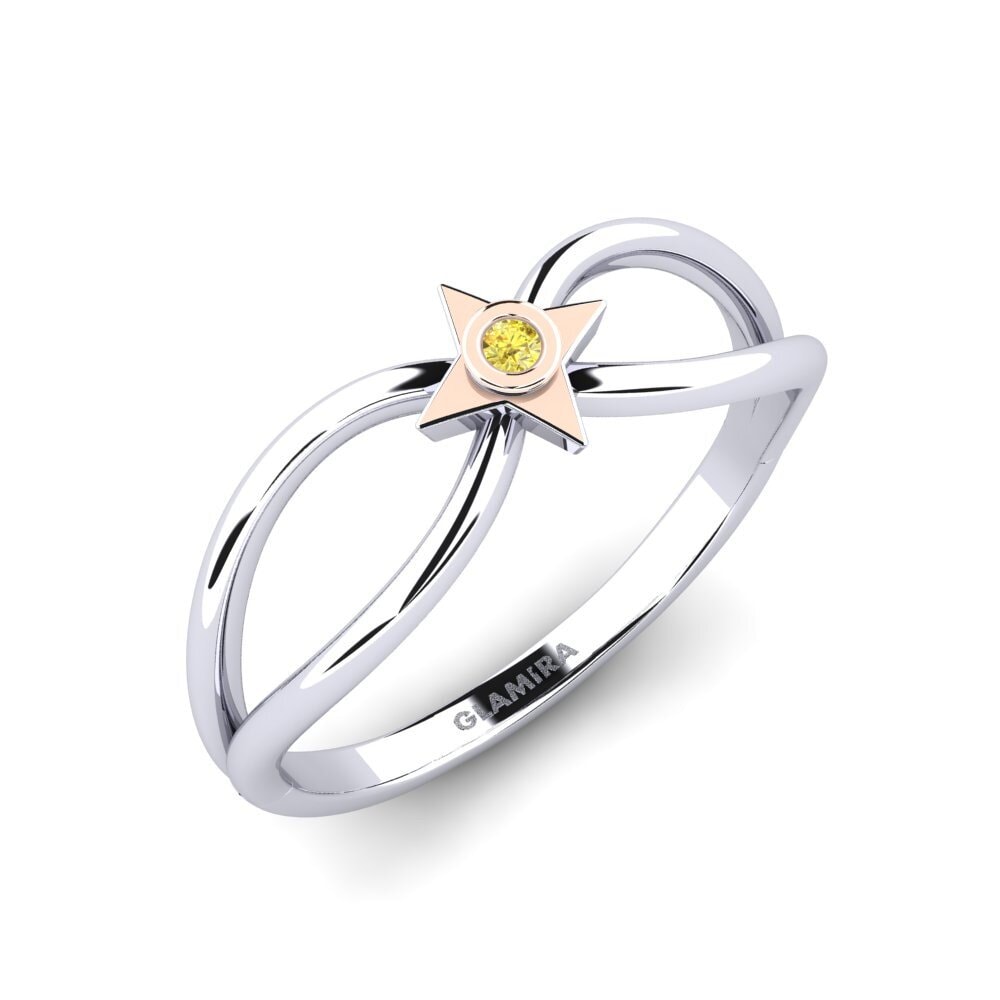 14k Oro Blanco & Rosa Zafiro amarillo Anillo Belis