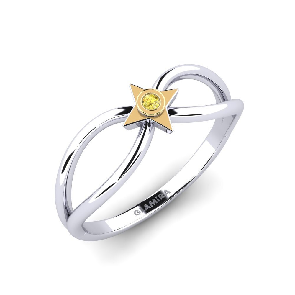 14k Oro Blanco & Amarillo Zafiro amarillo Anillo Belis