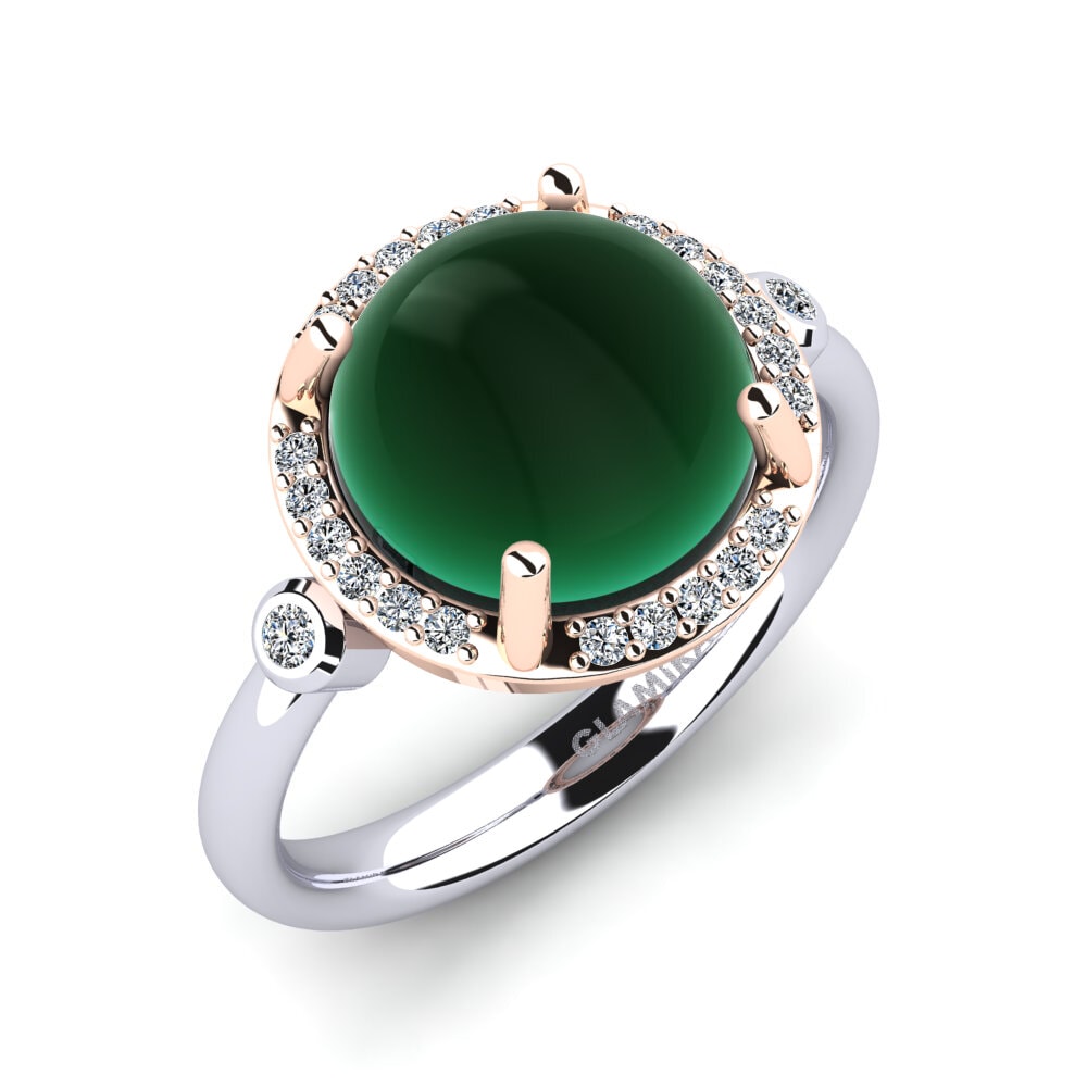 Or Rose& Blanc 18k Émeraude Cabochon Bague Belita