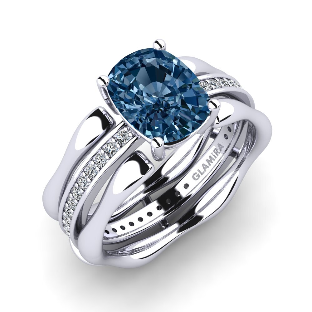 950 Platinum Blue Diamond Ring Bellisa SET
