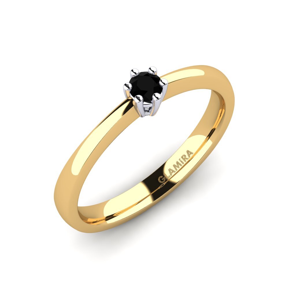 Oro Giallo & Bianco 375 Diamante Nero Anello da donna Belva 0.1 crt