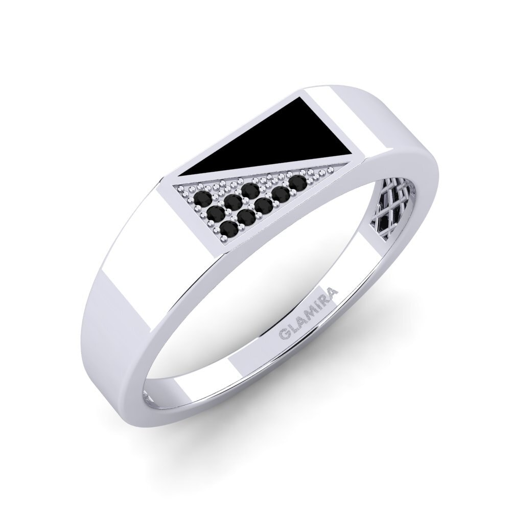 18ct White Gold Black Diamond Men's Ring Bemeaned