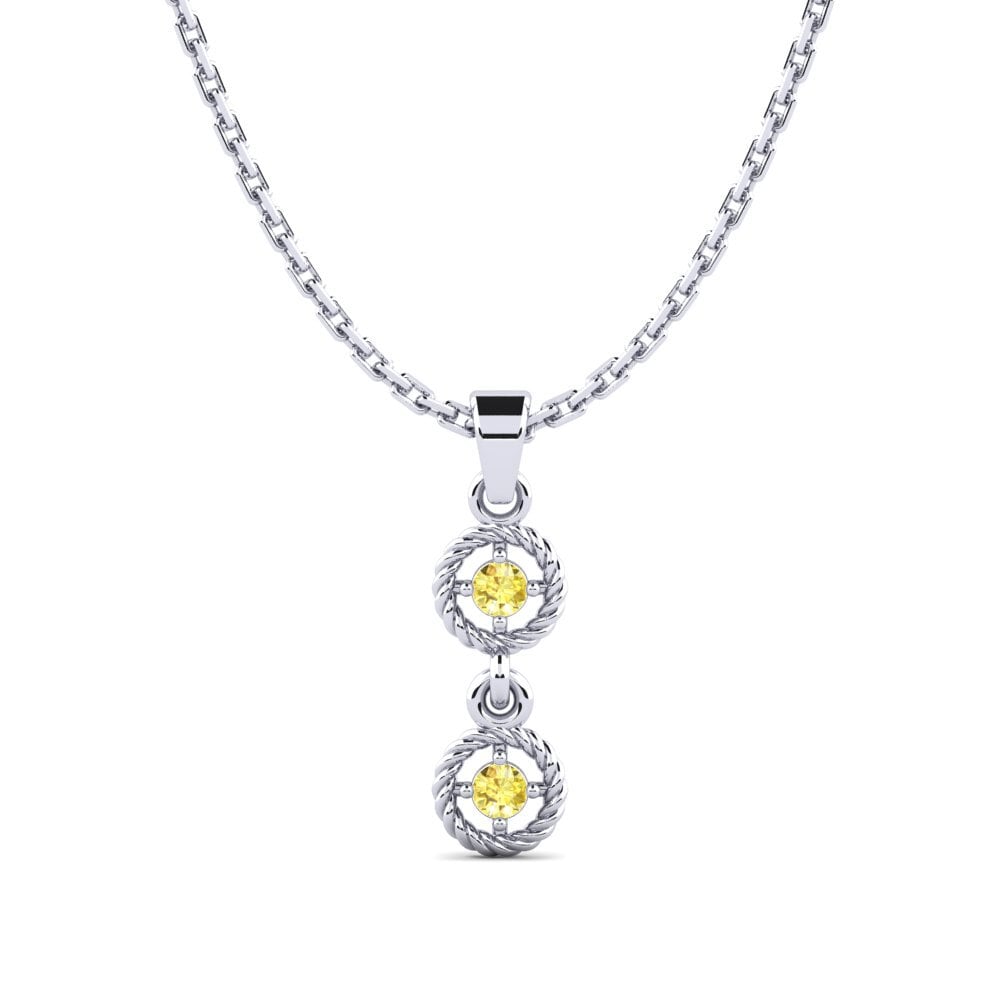 18k Oro Blanco Zafiro amarillo Colgante de Mujer Benti