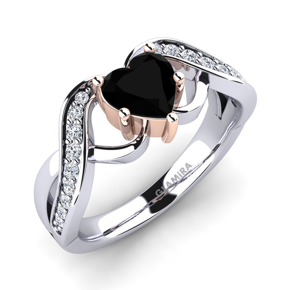 9ct White & Rose Gold Black Onyx Engagement Ring Berafia