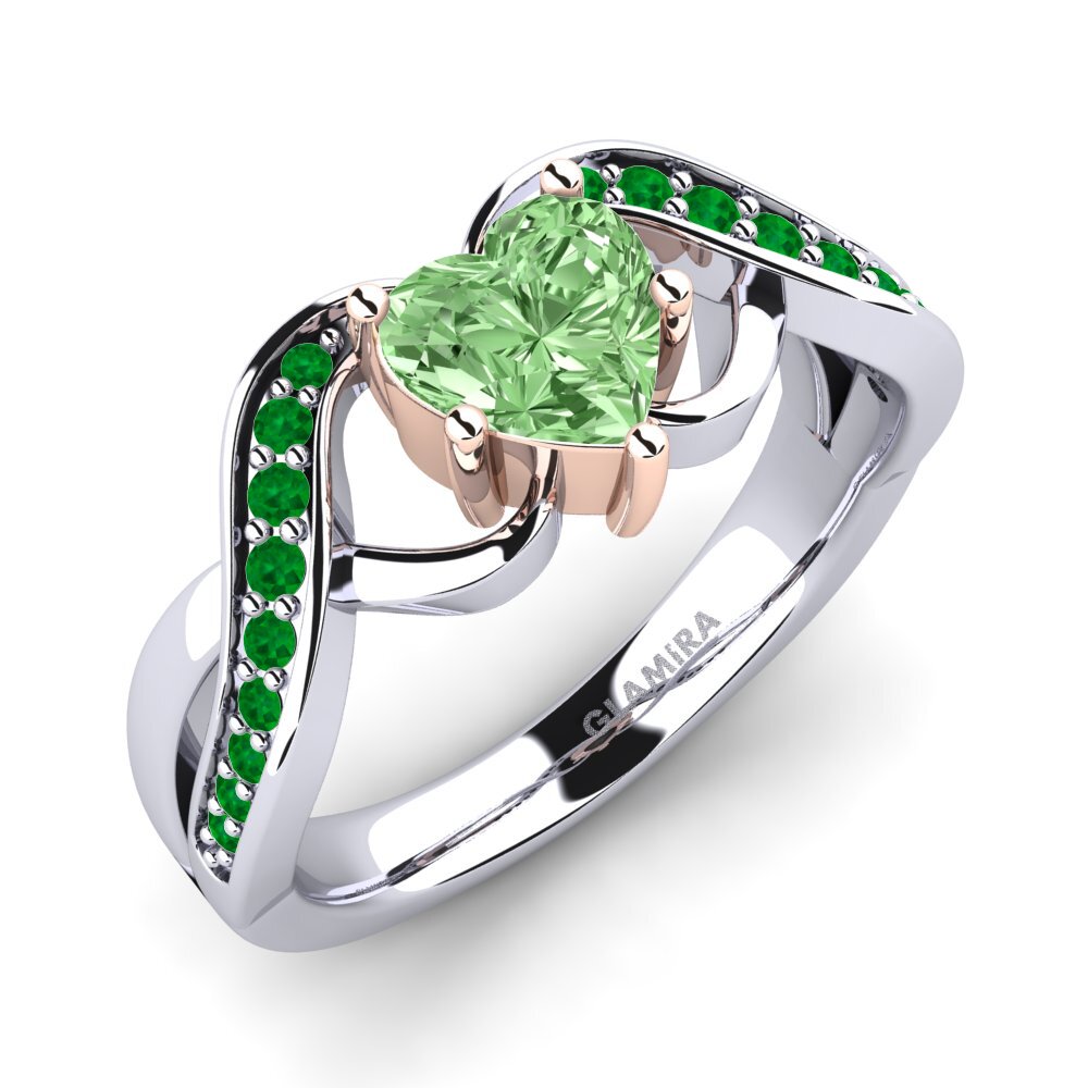 14K Wit & Rood Goud Groene Diamant Verlovingsring Berafia