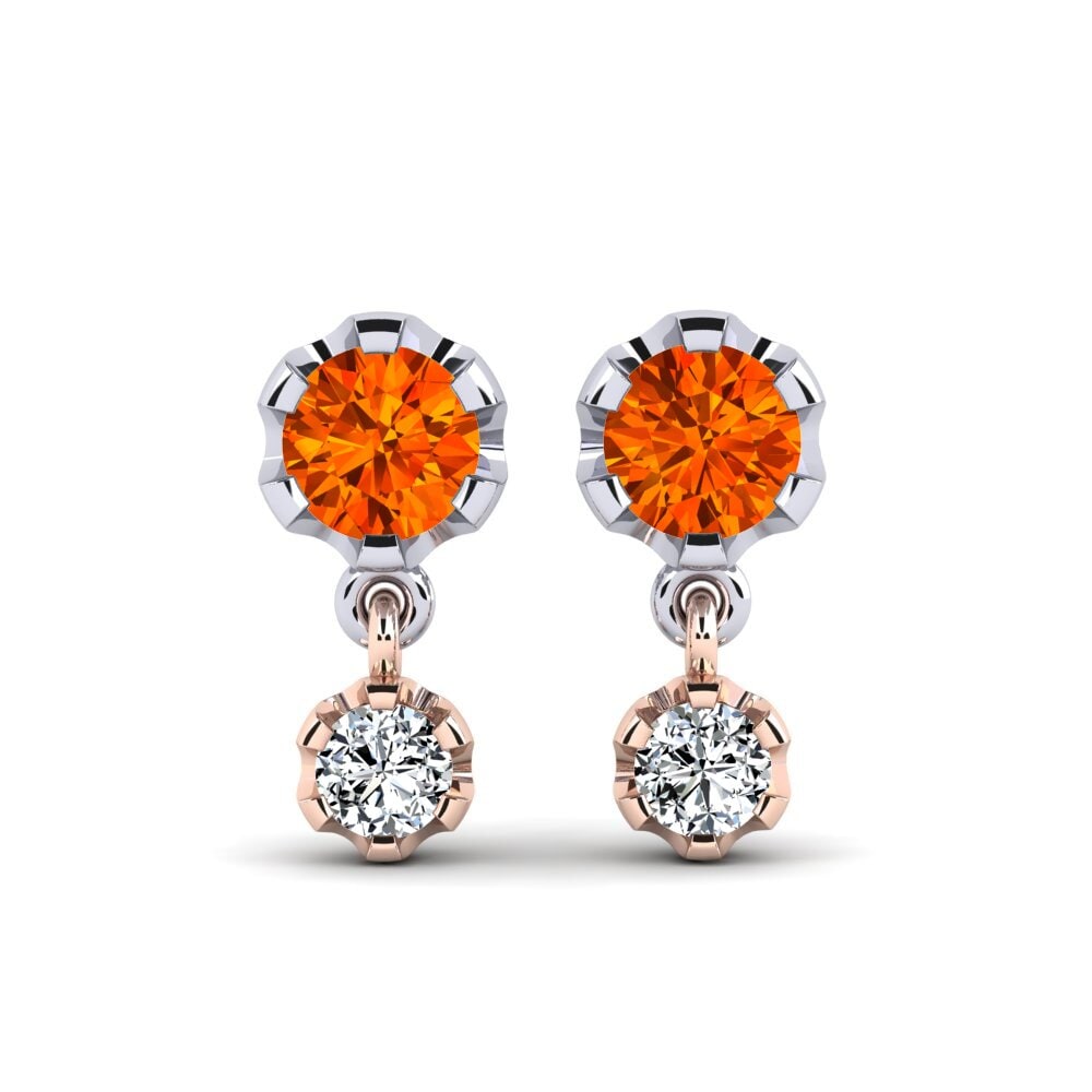 Studs Orange Sapphire 9K White & Rose Gold Diamond Earrings