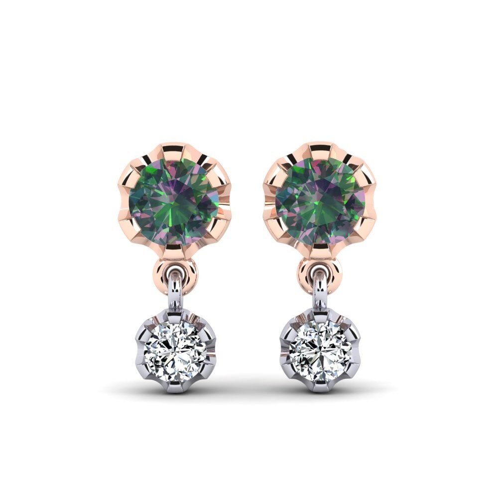 Pendientes 14k Oro Rosa & Blanco Topacio Místico Pendientes de botón