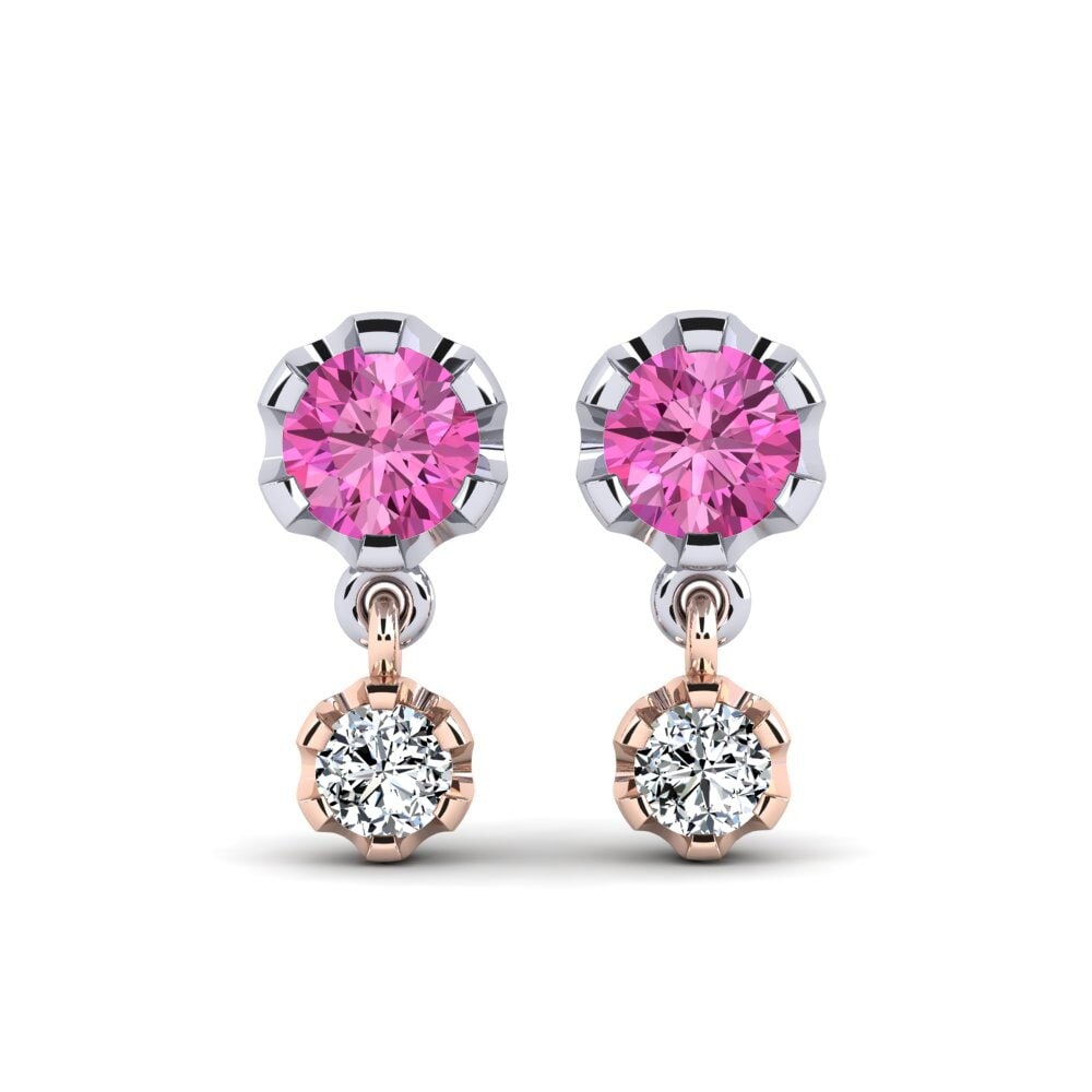 Pendientes 14k Oro Blanco & Rosa Topacio Rosa Pendientes de botón