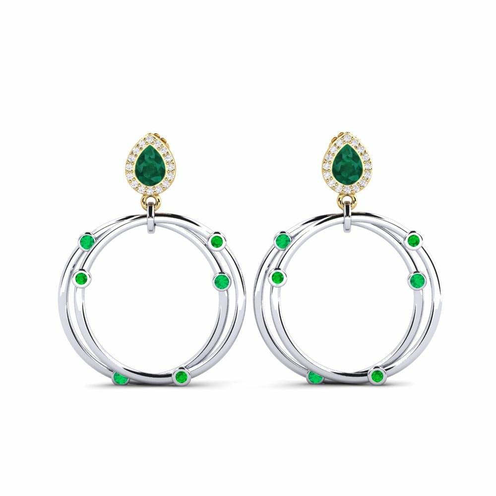 Drops & Dangle Sylvie by GLAMIRA Earrings Berdea 585 White & Yellow Gold Emerald